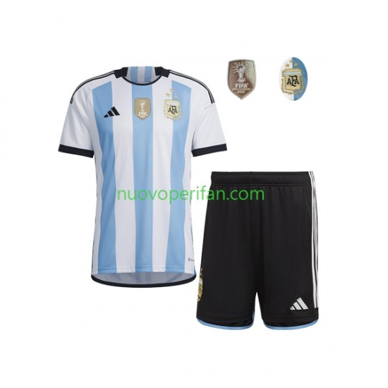 Maglie da Calcio Argentina 3 Stars Bambino Prima Tenuta Mondiali 2022 Maniche Corte