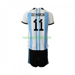 Maglie da Calcio Argentina Di Maria 11 Bambino Prima Tenuta Mondiali 2022 Maniche Corte