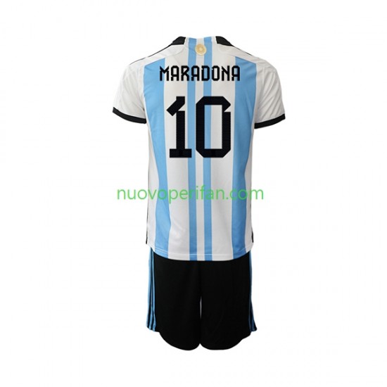 Maglie da Calcio Argentina Maradona 10 Bambino Prima Tenuta Mondiali 2022 Maniche Corte