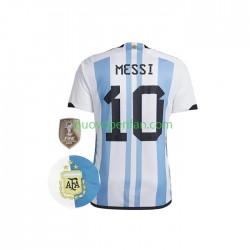 Maglie da Calcio Argentina Messi 10 3 Stars Uomo Prima Tenuta Mondiali 2022 Maniche Corte