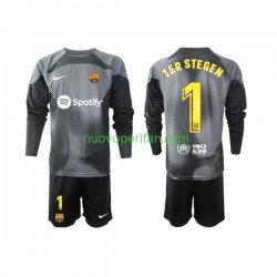 Maglie da Calcio FC Barcelona Ter Stegen 1 Portiere Bambino Trasferta Tenuta 2022-2023 Maniche Lunghe