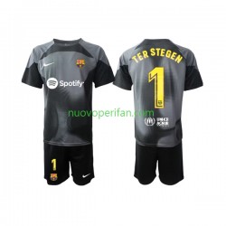 Maglie da Calcio FC Barcelona Ter Stegen 1 Portiere Bambino Trasferta Tenuta 2022-2023 Maniche Corte