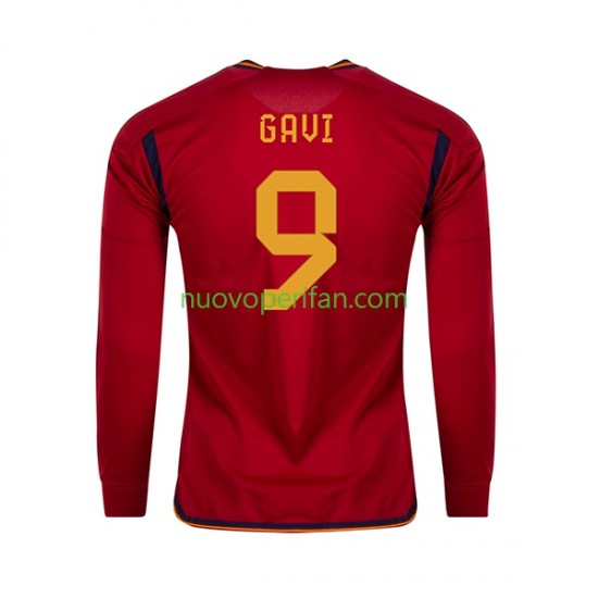 Maglie da Calcio Spagna Gavi 9 Uomo Prima Tenuta Mondiali 2022 Maniche Lunghe