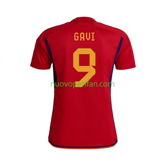 Maglie da Calcio Spagna Gavi 9 Uomo Prima Tenuta Mondiali 2022 Maniche Corte