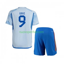 Maglie da Calcio Spagna Gavi 9 Bambino Trasferta Tenuta Mondiali 2022 Maniche Corte