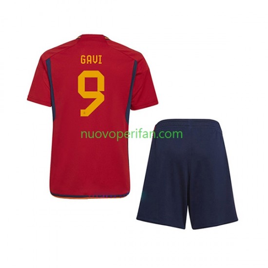 Maglie da Calcio Spagna Gavi 9 Bambino Prima Tenuta Mondiali 2022 Maniche Corte