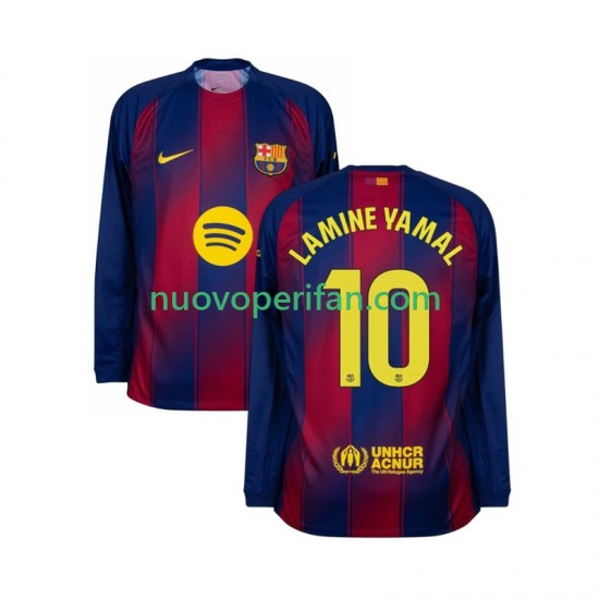Maglie da Calcio FC Barcelona Lamine Yamal 10 Uomo Prima Tenuta 2025-2026 Maniche Lunghe