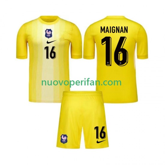 Maglie da Calcio Francia Mike Maignan 16 Portiere Bambino Prima Tenuta 2025 Maniche Corte