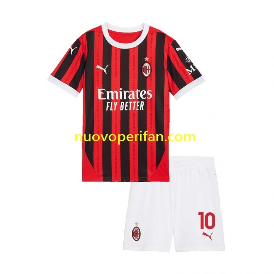 Maglie da Calcio AC Milan Rafael Leao 10 Bambino Prima Tenuta 2024-2025 Maniche Corte