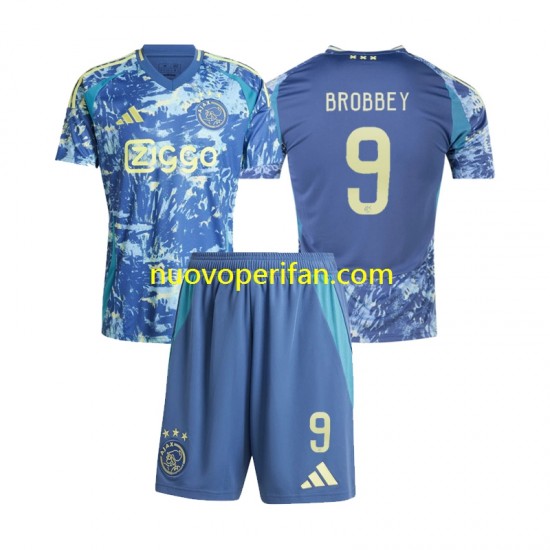 Maglie da Calcio AFC Ajax Brian Brobbey 9 Bambino Trasferta Tenuta 2024-2025 Maniche Corte