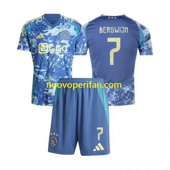 Maglie da Calcio AFC Ajax Steven Bergwijn 7 Bambino Trasferta Tenuta 2024-2025 Maniche Corte