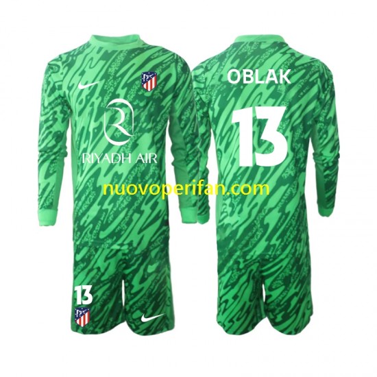 Maglie da Calcio Atlético Madrid Jan Oblak 13 Portiere Bambino Trasferta Tenuta 2024-2025 Maniche Lunghe