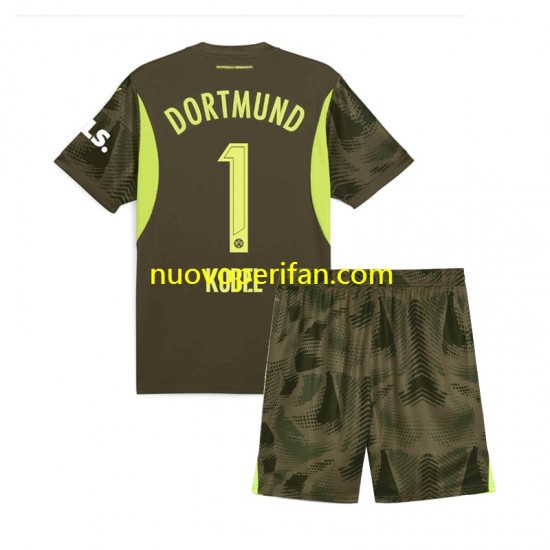 Maglie da Calcio Borussia Dortmund Gregor Kobel 1 Portiere Bambino Trasferta Tenuta 2024-2025 Maniche Corte