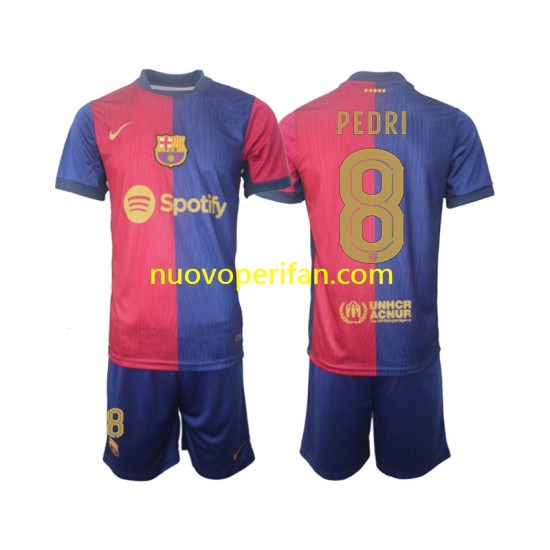 Maglie da Calcio FC Barcelona UCL Font PEDRI 8 Bambino Prima Tenuta 2024-2025 Maniche Corte