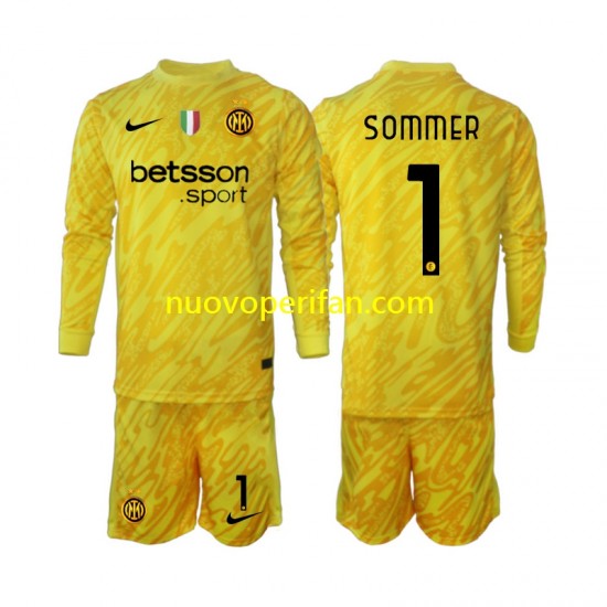 Maglie da Calcio Inter Milan Yann Sommer 1 Portiere Bambino Trasferta Tenuta 2024-2025 Maniche Lunghe