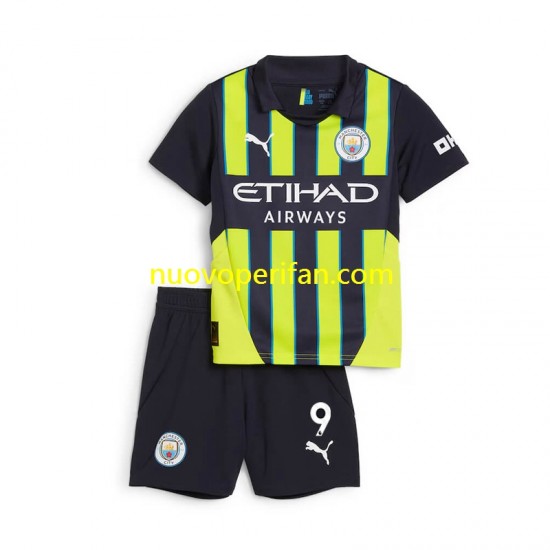Maglie da Calcio Manchester City Haaland 9 Bambino Trasferta Tenuta 2024-2025 Maniche Corte