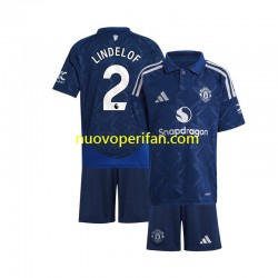 Maglie da Calcio Manchester United Victor Lindelof 2 Bambino Trasferta Tenuta 2024-2025 Maniche Corte