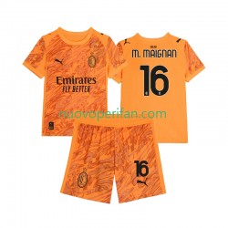 Maglie da Calcio AC Milan Mike Maignan 16 Portiere Bambino Alternativa Tenuta 2025-2026 Maniche Corte