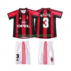 Maglie da Calcio AC Milan MALDINI 3 Retro Bambino Prima Tenuta 1998 1999 Maniche Corte