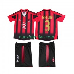 Maglie da Calcio AC Milan MALDINI 3 2005 Retro Bambino Prima Tenuta 2004 Maniche Corte