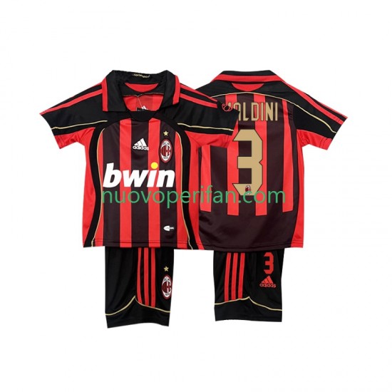 Maglie da Calcio AC Milan MALDINI 3 2007 Retro Bambino Prima Tenuta 2006 Maniche Corte