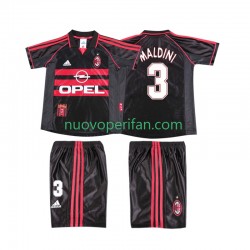 Maglie da Calcio AC Milan MALDINI 3 Retro Bambino Alternativa Tenuta 1998 1999 Maniche Corte