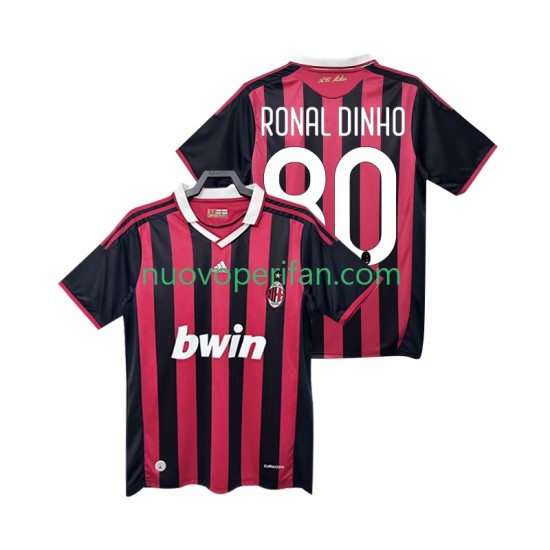 Maglie da Calcio AC Milan RONALDINHO 80 2009 Retro Uomo Prima Tenuta 2010 Maniche Corte