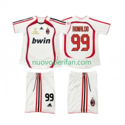 Maglie da Calcio AC Milan RONALDO 9 2007 Retro Bambino Trasferta Tenuta 2006 Maniche Corte