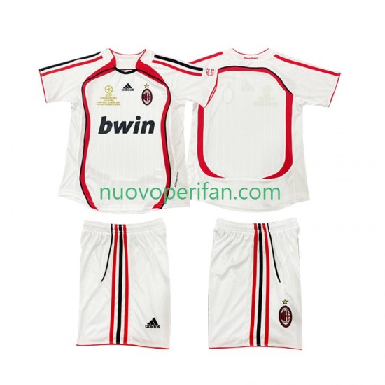 Maglie da Calcio AC Milan 2007 Retro Bambino Trasferta Tenuta 2006 Maniche Corte