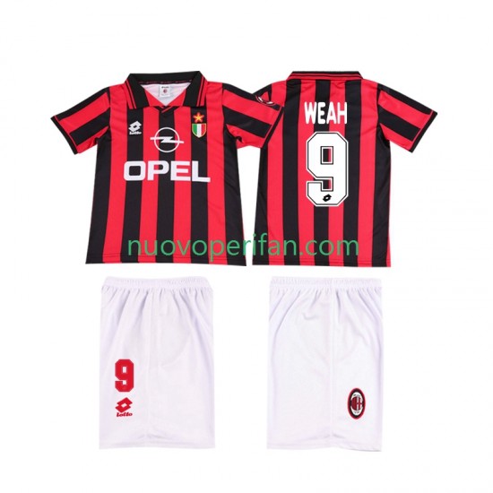 Maglie da Calcio AC Milan WEAH 9 1996 1997 Retro Bambino Prima Tenuta Maniche Corte