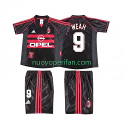 Maglie da Calcio AC Milan WEAH 9 Retro Bambino Alternativa Tenuta 1998 1999 Maniche Corte