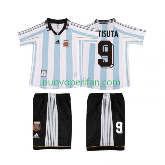 Maglie da Calcio Argentina BATISUTA 9 Retro Bambino Prima Tenuta 1998 Maniche Corte