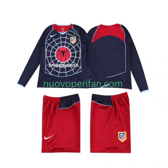 Maglie da Calcio Atlético Madrid 2005 Retro Bambino Trasferta Tenuta 2004 Maniche Lunghe
