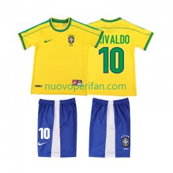 Maglie da Calcio Brasile RIVALDO 10 Retro Bambino Prima Tenuta 1998 Maniche Corte