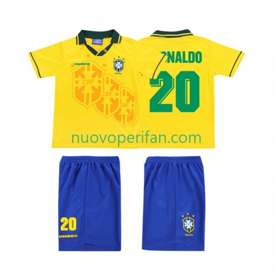 Maglie da Calcio Brasile RONALDO 20 Retro Bambino Prima Tenuta 1994 Maniche Corte