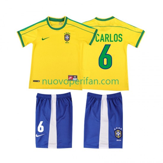Maglie da Calcio Brasile Roberto Carlos 6 Retro Bambino Prima Tenuta 1998 Maniche Corte