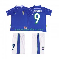 Maglie da Calcio Brasile Ronaldo 9 Retro Bambino Trasferta Tenuta 1998 Maniche Corte