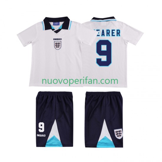Maglie da Calcio Inghilterra SHEARER 9 1996 Retro Bambino Prima Tenuta Maniche Corte