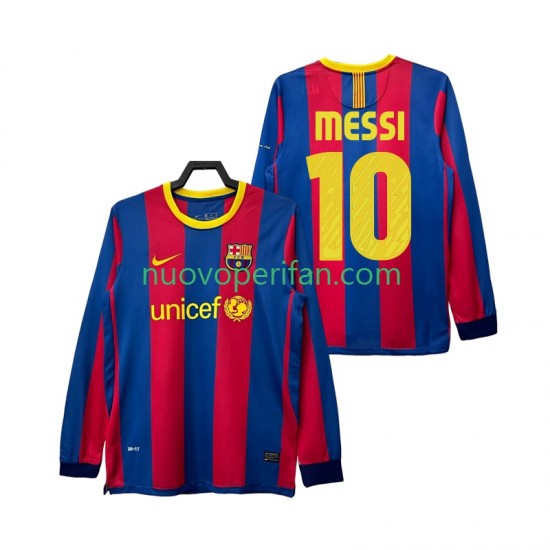 Maglie da Calcio FC Barcelona Lionel Messi 10 Retro Uomo Prima Tenuta 2011 2010 Maniche Lunghe