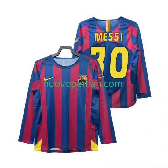 Maglie da Calcio FC Barcelona Lionel Messi 30 Champions League 2005 Retro Uomo Prima Tenuta 2006 Maniche Lunghe