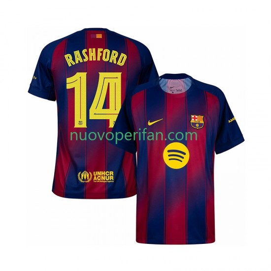 Maglie da Calcio FC Barcelona Marcus Rashford 14 Champions League Uomo Prima Tenuta 2025-2026 Maniche Corte