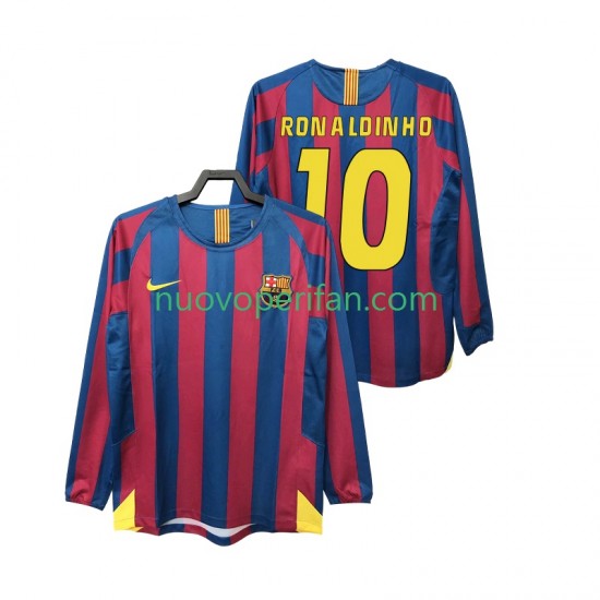 Maglie da Calcio FC Barcelona RONALDINHO 10 2005 Retro Uomo Prima Tenuta 2006 Maniche Lunghe