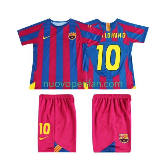 Maglie da Calcio FC Barcelona RONALDINHO 10 Champions League 2005 Retro Bambino Prima Tenuta 2006 Maniche Corte