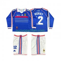 Maglie da Calcio Francia Henry 12 Retro Bambino Prima Tenuta 1998 Maniche Lunghe