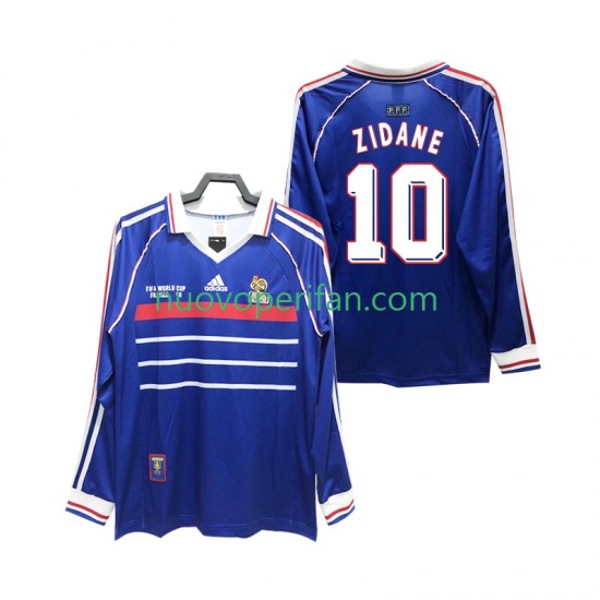 Maglie da Calcio Francia ZIDANE 10 Retro Uomo Prima Tenuta 1998 Maniche Lunghe