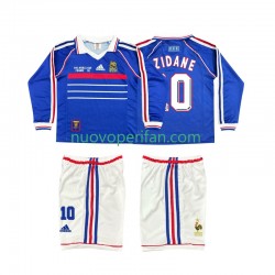 Maglie da Calcio Francia ZINANE 10 Retro Bambino Prima Tenuta 1998 Maniche Lunghe
