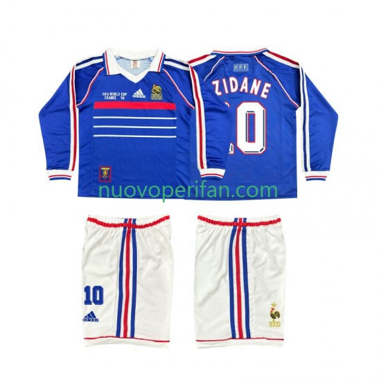 Maglie da Calcio Francia ZINANE 10 Retro Bambino Prima Tenuta 1998 Maniche Lunghe