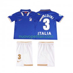 Maglie da Calcio Italia MALDINI 3 1996 Retro Bambino Prima Tenuta Maniche Corte