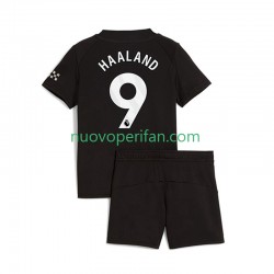 Maglie da Calcio Manchester City Erling Haaland 9 Bambino Trasferta Tenuta 2025-2026 Maniche Corte