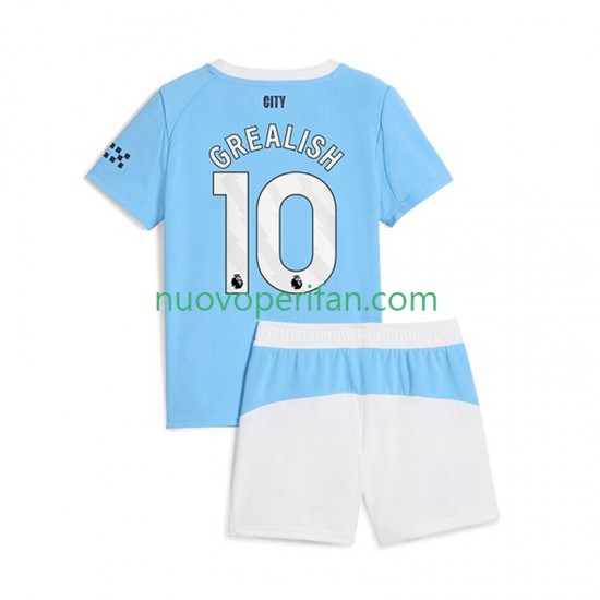 Maglie da Calcio Manchester City Jack Grealish 10 Bambino Prima Tenuta 2025-2026 Maniche Corte